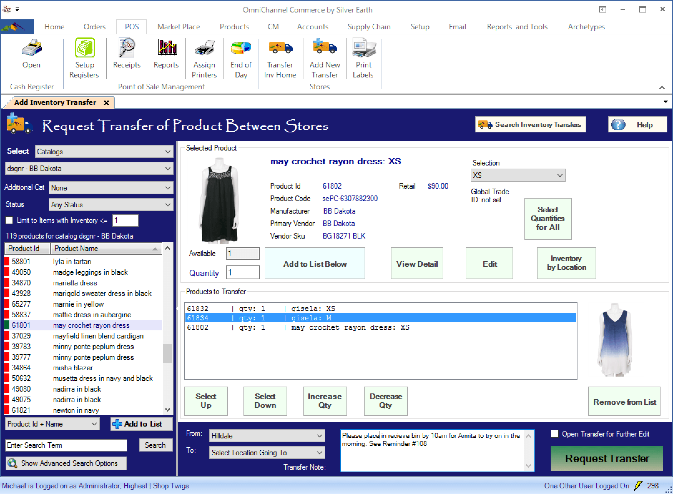 Transfering Product between Locations